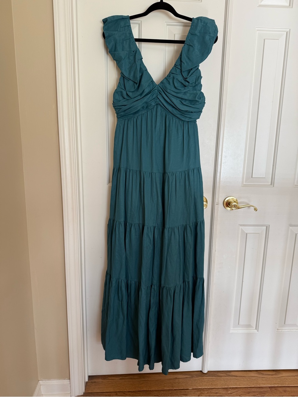 Nordstrom Teal Maxi Tiered V-Neck Dress